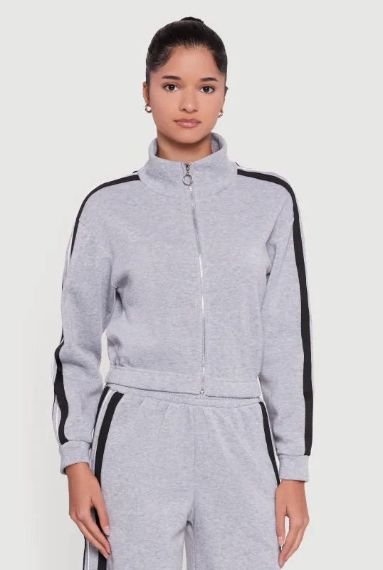 Varsity Stripe Mock Neck Zip Front Sweatshirt sold by Rainbow