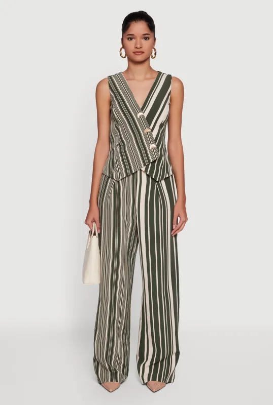 Striped High Waisted Wide Leg Pants sold by Rainbow