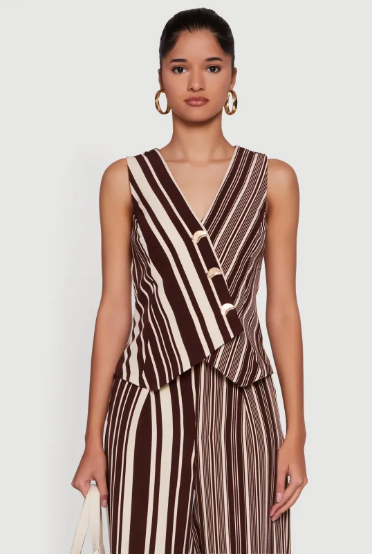 Striped Button Front Wrap Blazer Vest sold by Rainbow