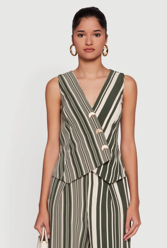 Striped Button Front Wrap Blazer Vest sold by Rainbow