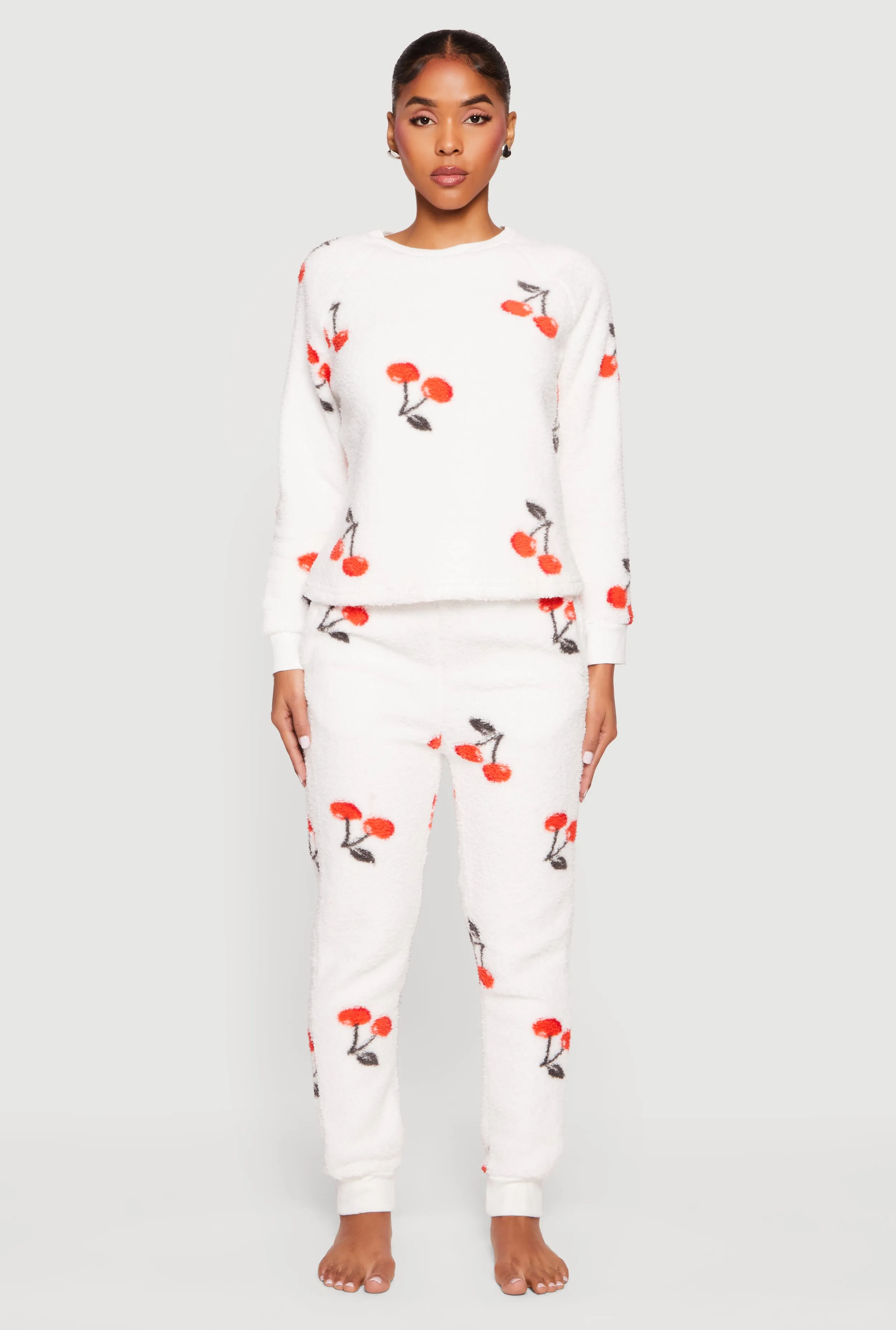 Cherry Print Sherpa Pajama Top and Pants sold by Rainbow product image thumbnail 2
