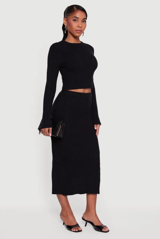 Cable Knit Slit Back High Waisted Pencil Skirt sold by Rainbow