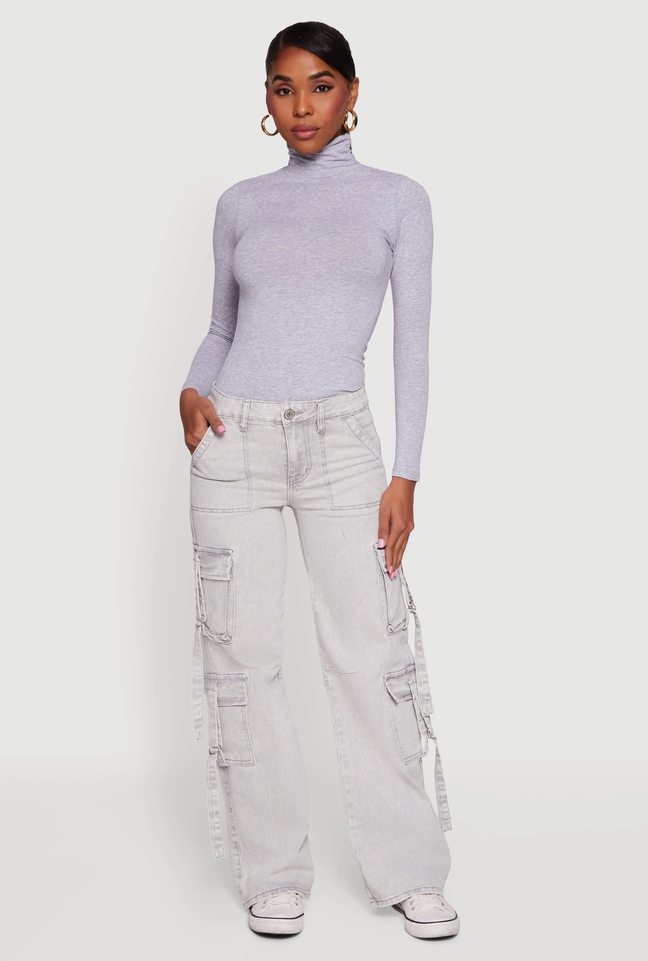 Acid Wash Cargo Pocket Straight Leg Jeans sold by Rainbow