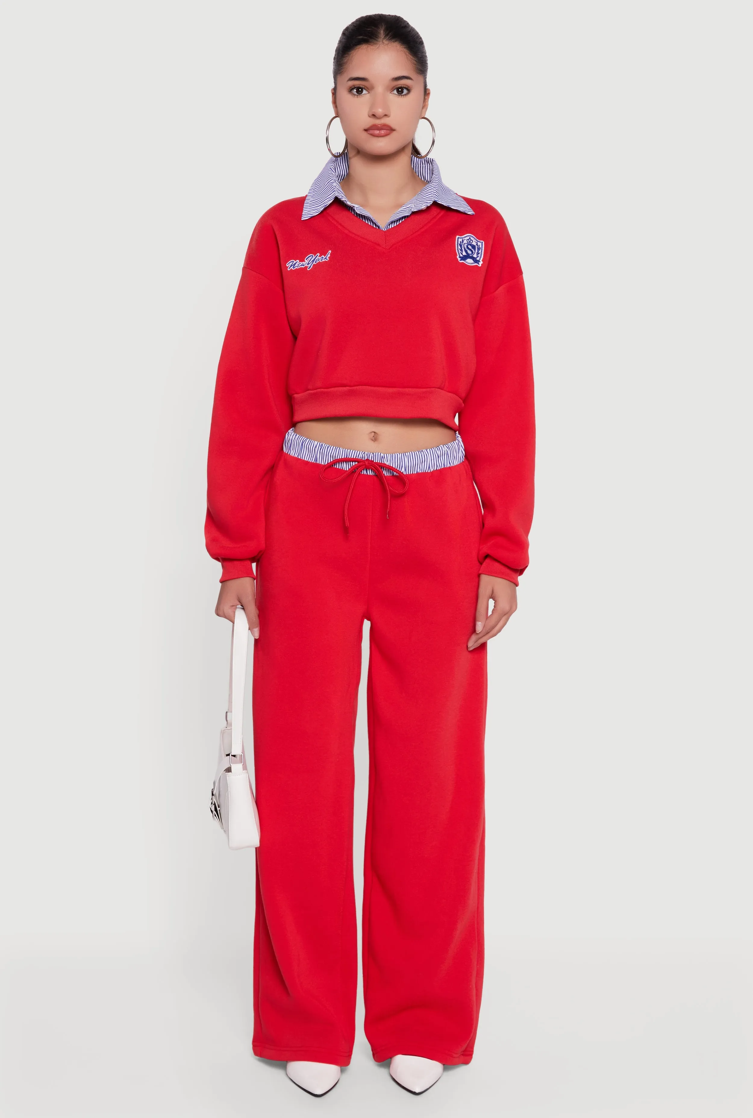 New York Embroidered Cropped Layered Look Sweatshirt sold by Rainbow product image thumbnail 3