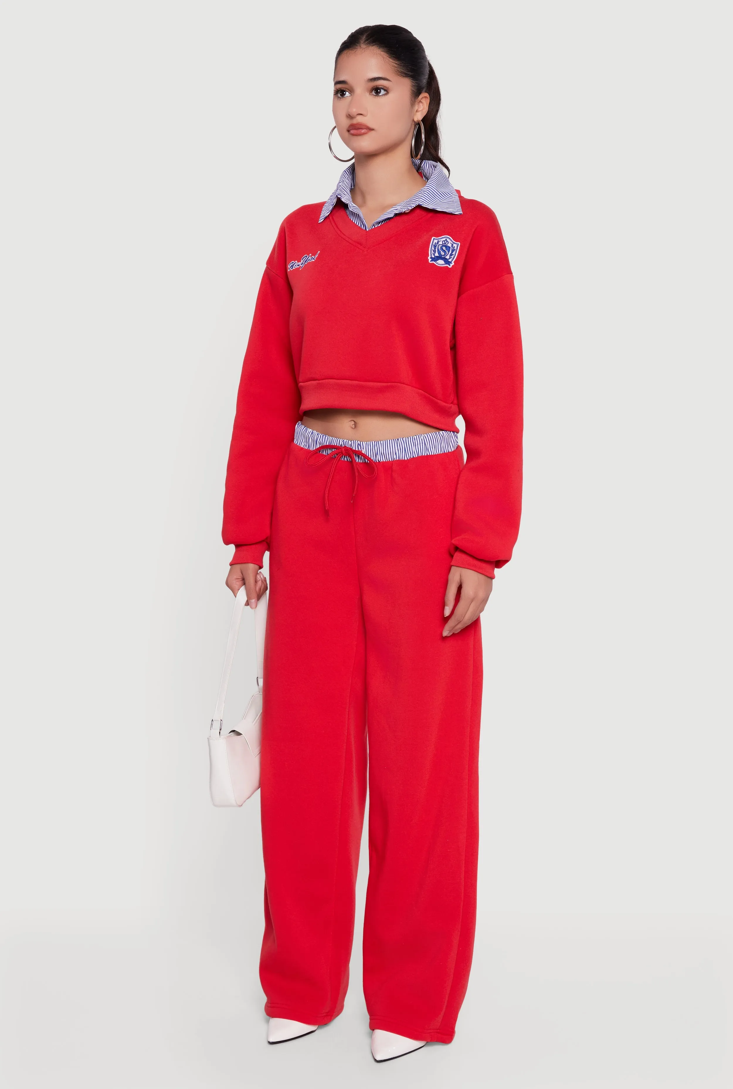 New York Embroidered Cropped Layered Look Sweatshirt sold by Rainbow product image thumbnail 5