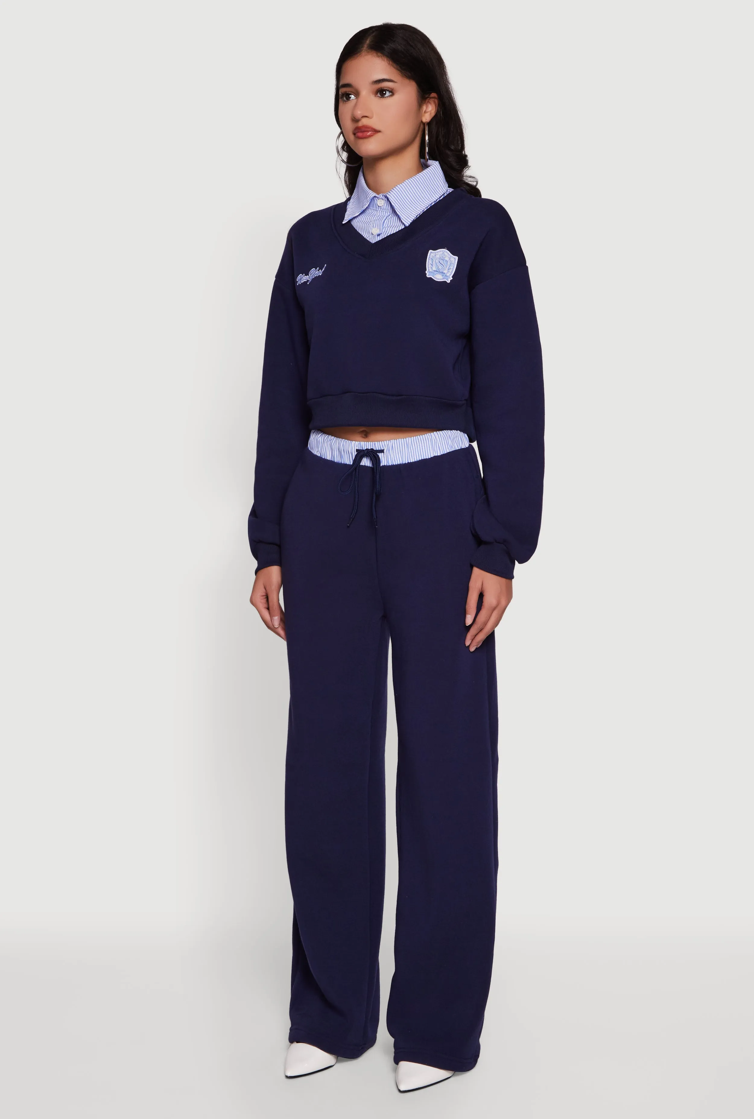 New York Embroidered Cropped Layered Look Sweatshirt sold by Rainbow product image thumbnail 5