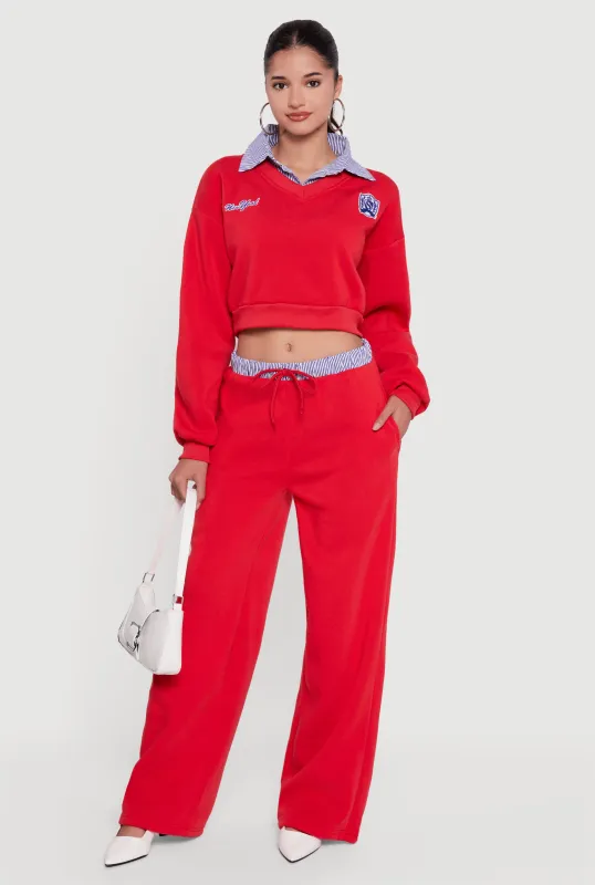 High Waisted Fleece Pants with Striped Waistband sold by Rainbow