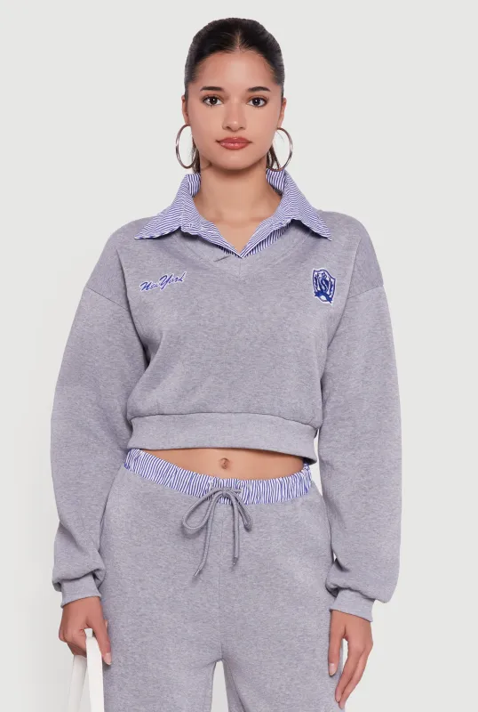 New York Embroidered Cropped Layered Look Sweatshirt sold by Rainbow