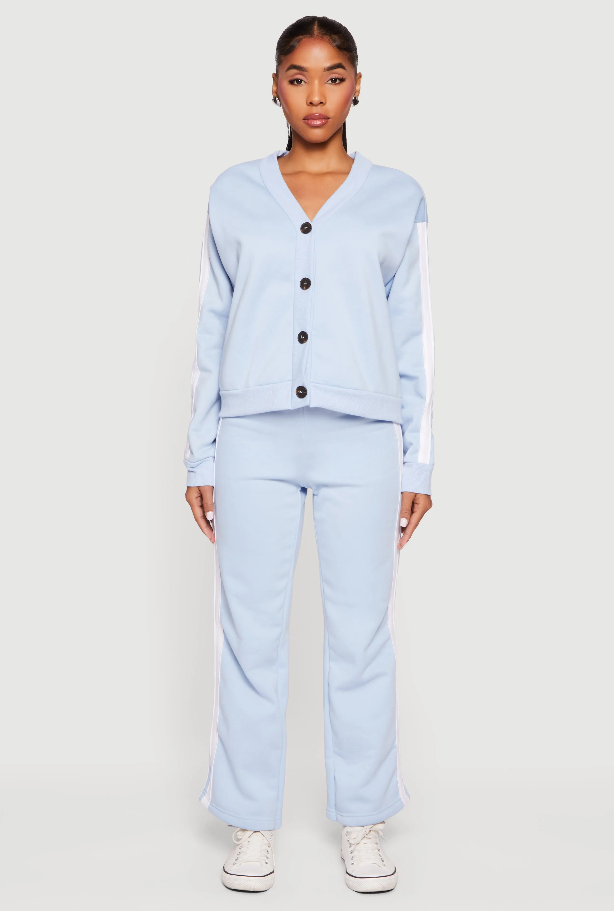 High Waisted Wide Leg Varsity Stripe Sweatpants sold by Rainbow