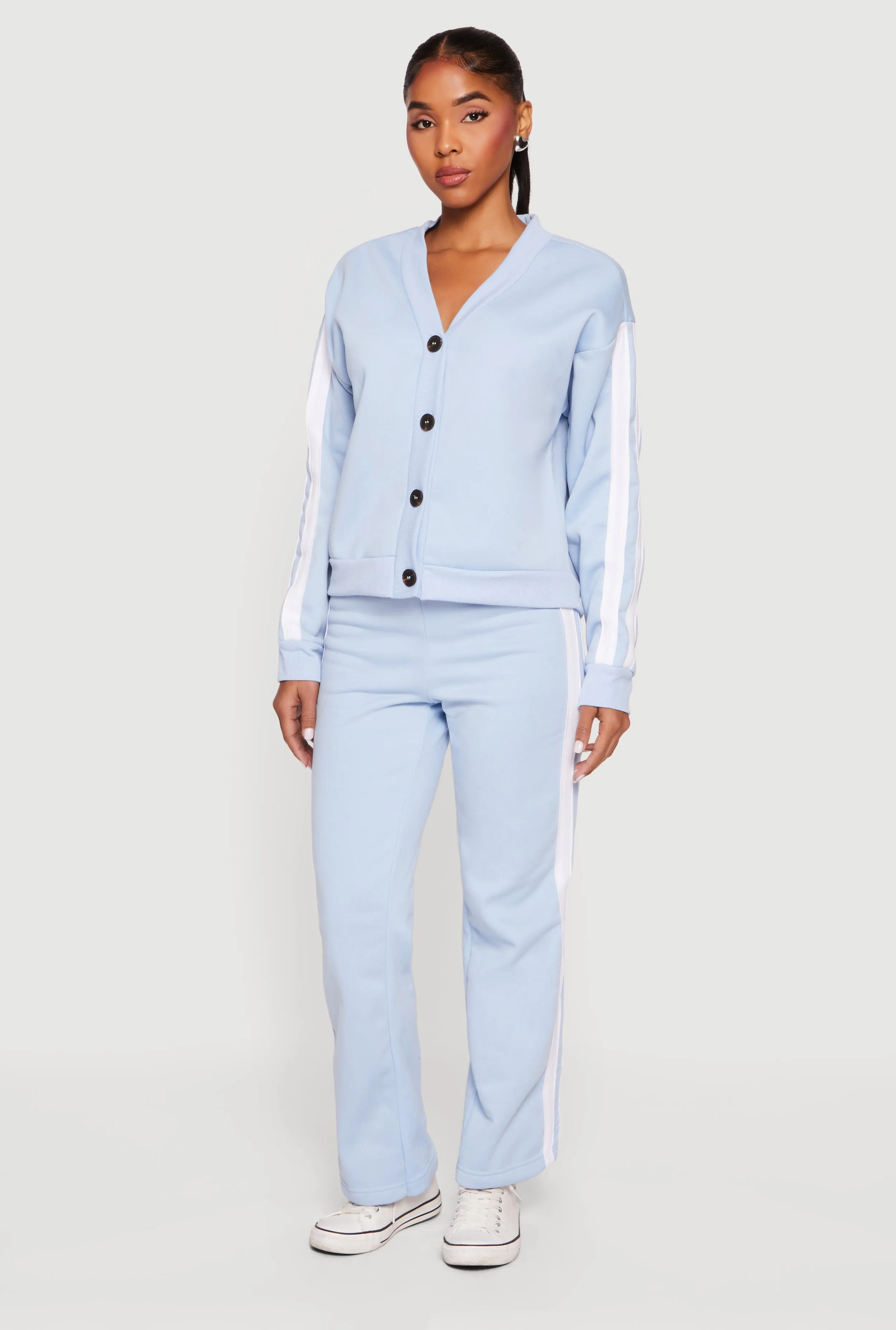 Fleece Lined Varsity Stripe Button Front Cardigan sold by Rainbow product image thumbnail 3