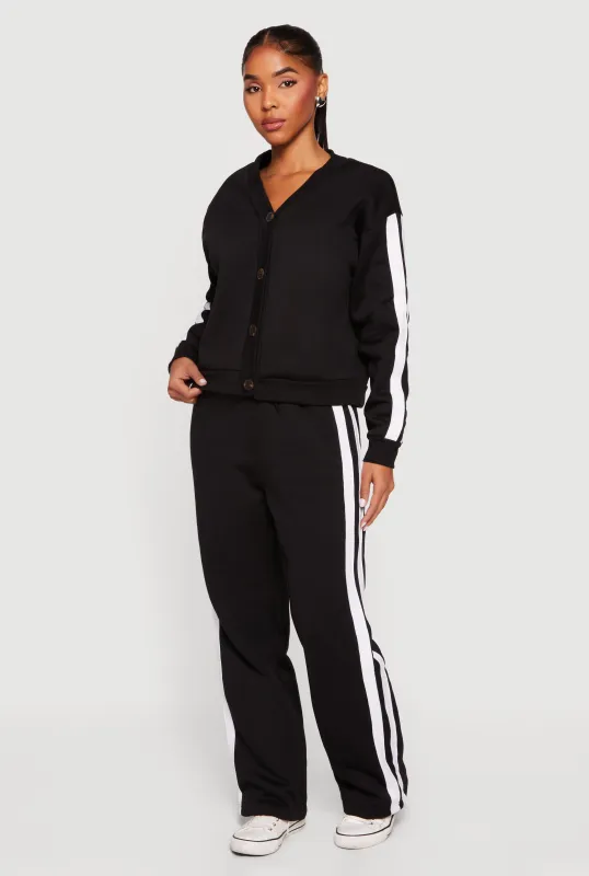 High Waisted Wide Leg Varsity Stripe Sweatpants sold by Rainbow