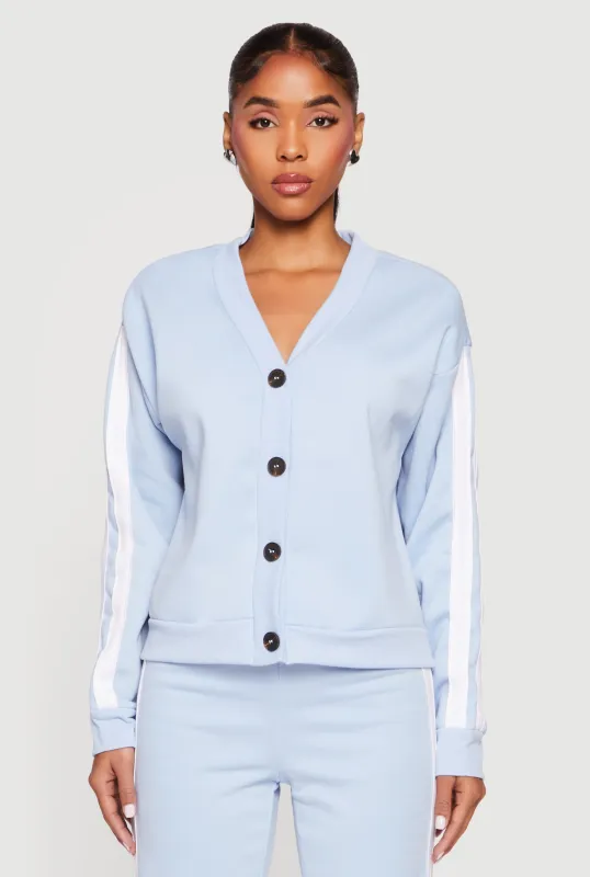 Fleece Lined Varsity Stripe Button Front Cardigan sold by Rainbow