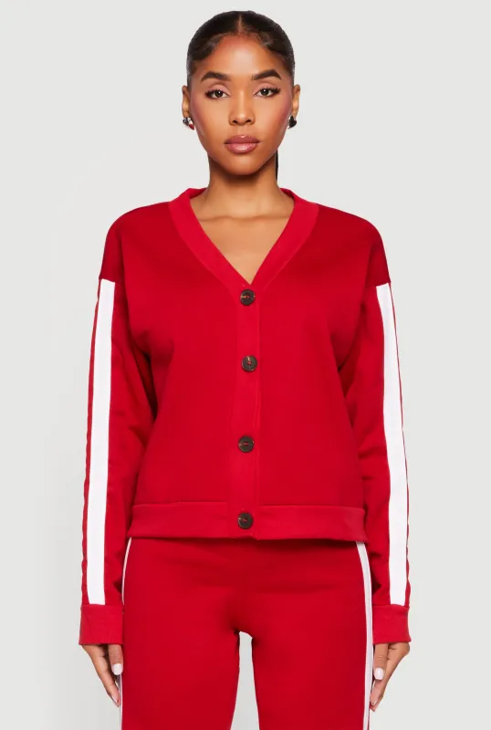 Fleece Lined Varsity Stripe Button Front Cardigan sold by Rainbow