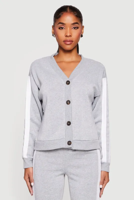 Fleece Lined Varsity Stripe Button Front Cardigan sold by Rainbow