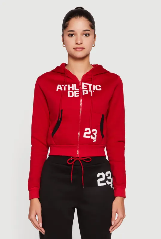 Athletic Dept 23 Graphic Cropped Zip Front Hoodie sold by Rainbow