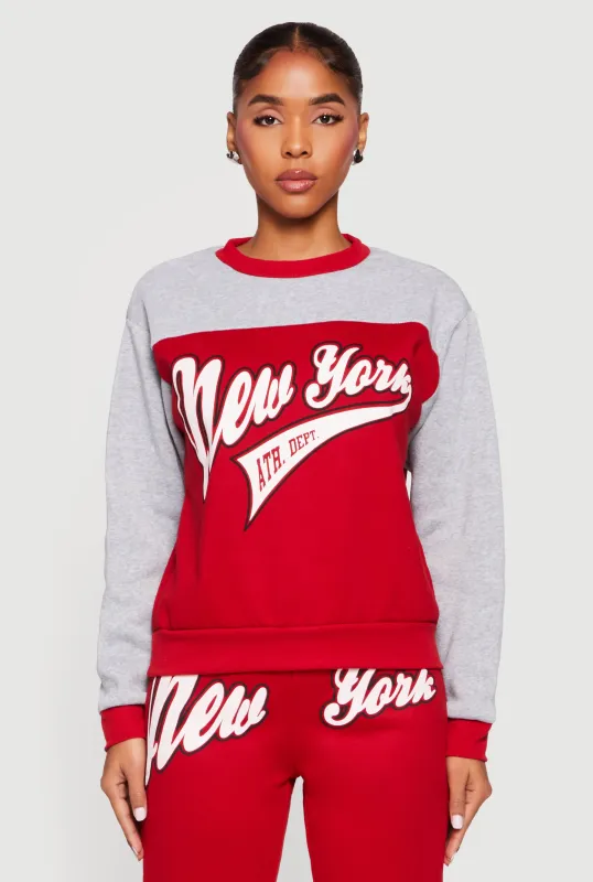 New York Graphic Color Block Pullover Sweatshirt sold by Rainbow