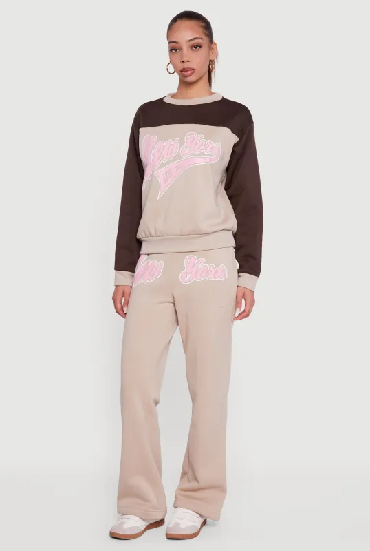 New York Graphic Flare Leg Sweatpants sold by Rainbow