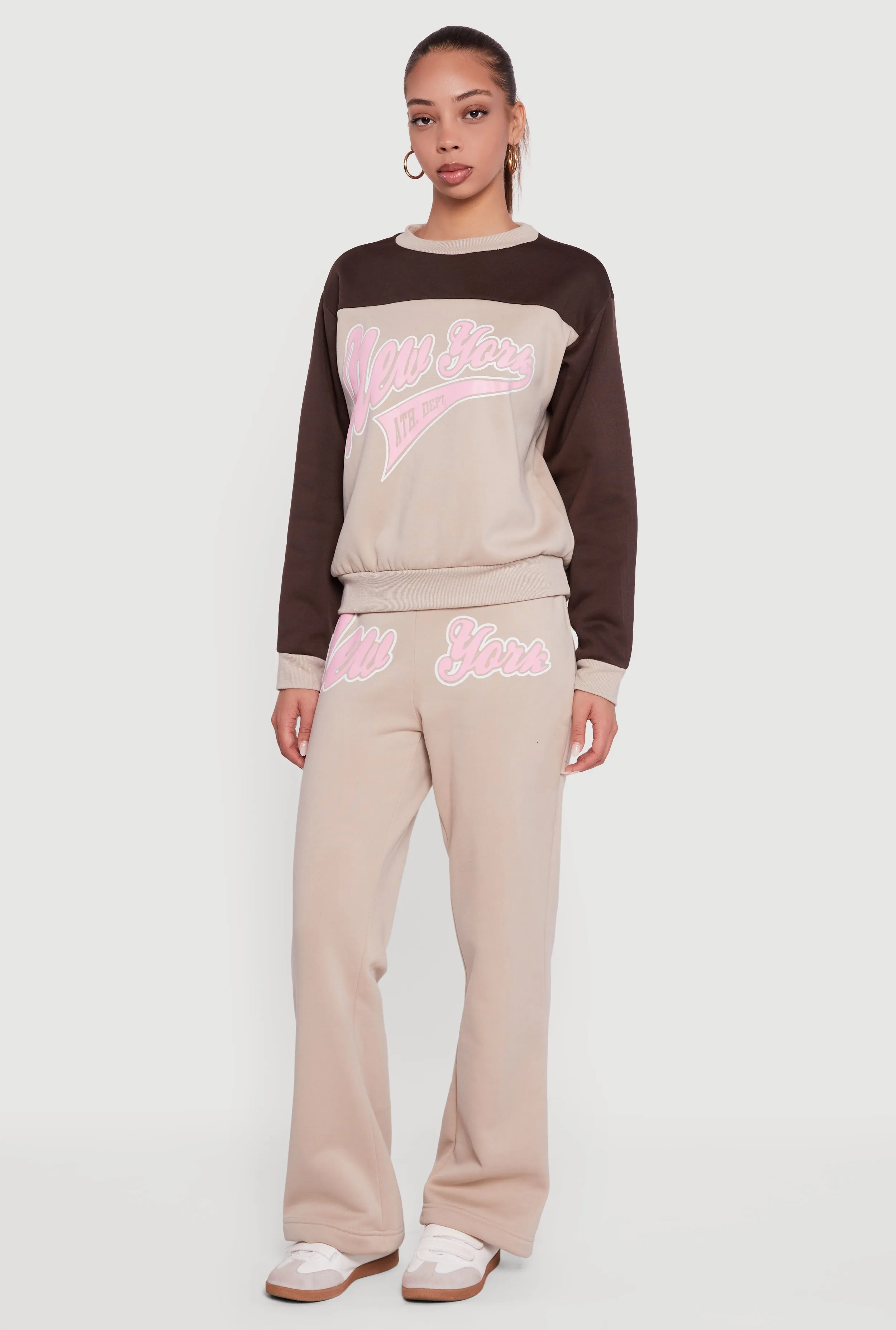 New York Graphic Flare Leg Sweatpants sold by Rainbow