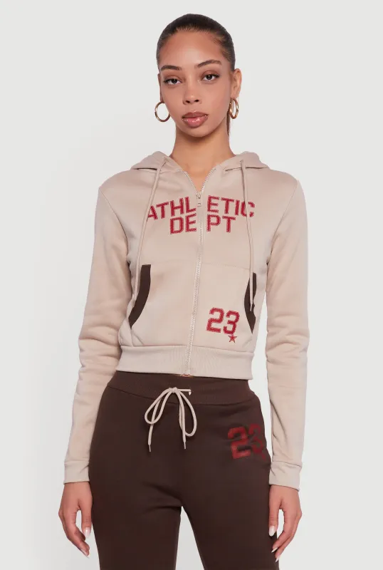 Athletic Dept 23 Graphic Cropped Zip Front Hoodie sold by Rainbow
