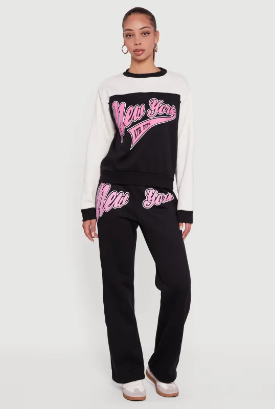 New York Graphic Flare Leg Sweatpants sold by Rainbow