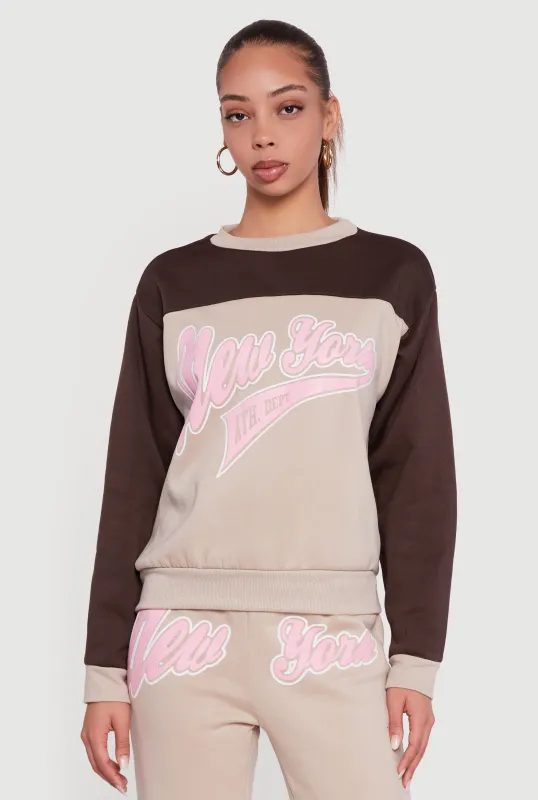 New York Graphic Color Block Pullover Sweatshirt sold by Rainbow