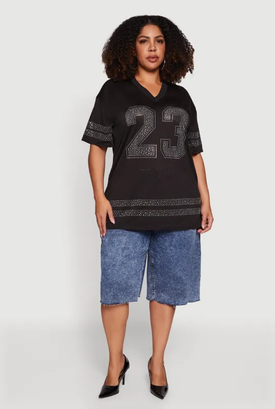 Plus Size Rhinestone Graphic Football Jersey sold by Rainbow