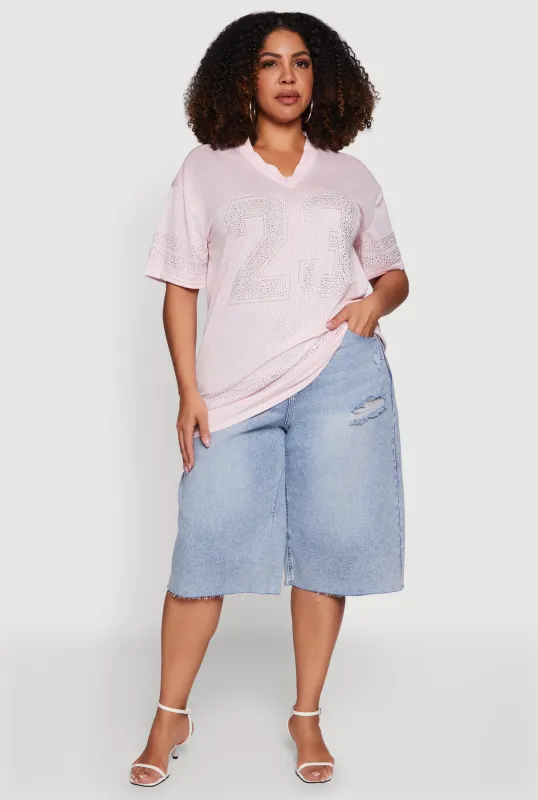 Plus Size Rhinestone Graphic Football Jersey sold by Rainbow