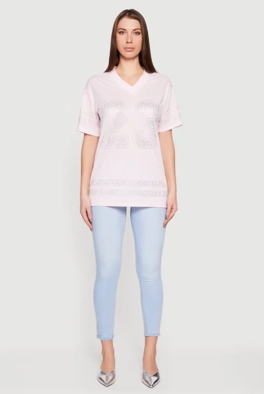 Rhinestone Graphic Football Jersey sold by Rainbow