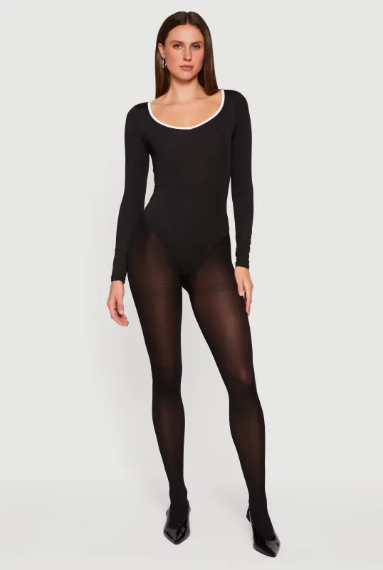 Contrast Trim Long Sleeve Scoop Neck Bodysuit sold by Rainbow