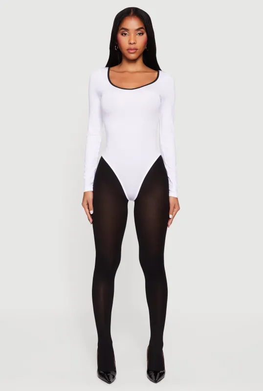 Contrast Trim Long Sleeve Scoop Neck Bodysuit sold by Rainbow