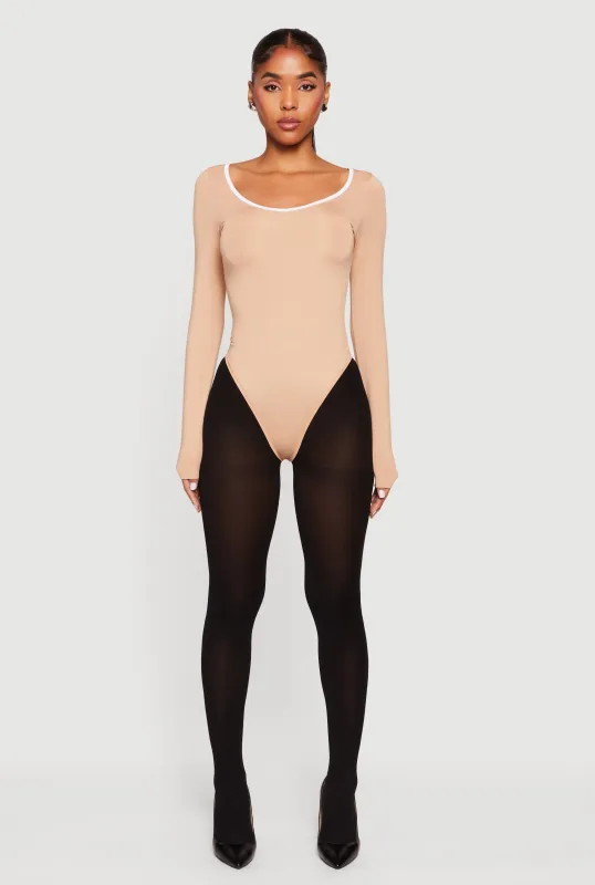 Contrast Trim Long Sleeve Scoop Neck Bodysuit sold by Rainbow