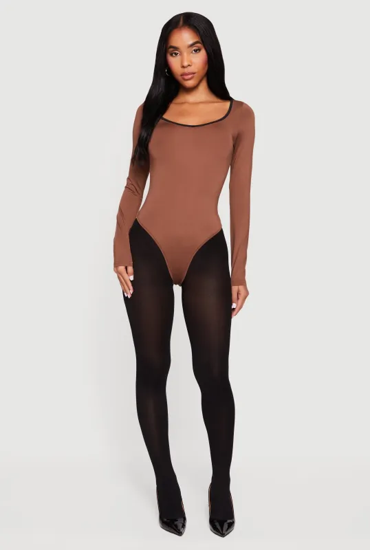 Contrast Trim Long Sleeve Scoop Neck Bodysuit sold by Rainbow