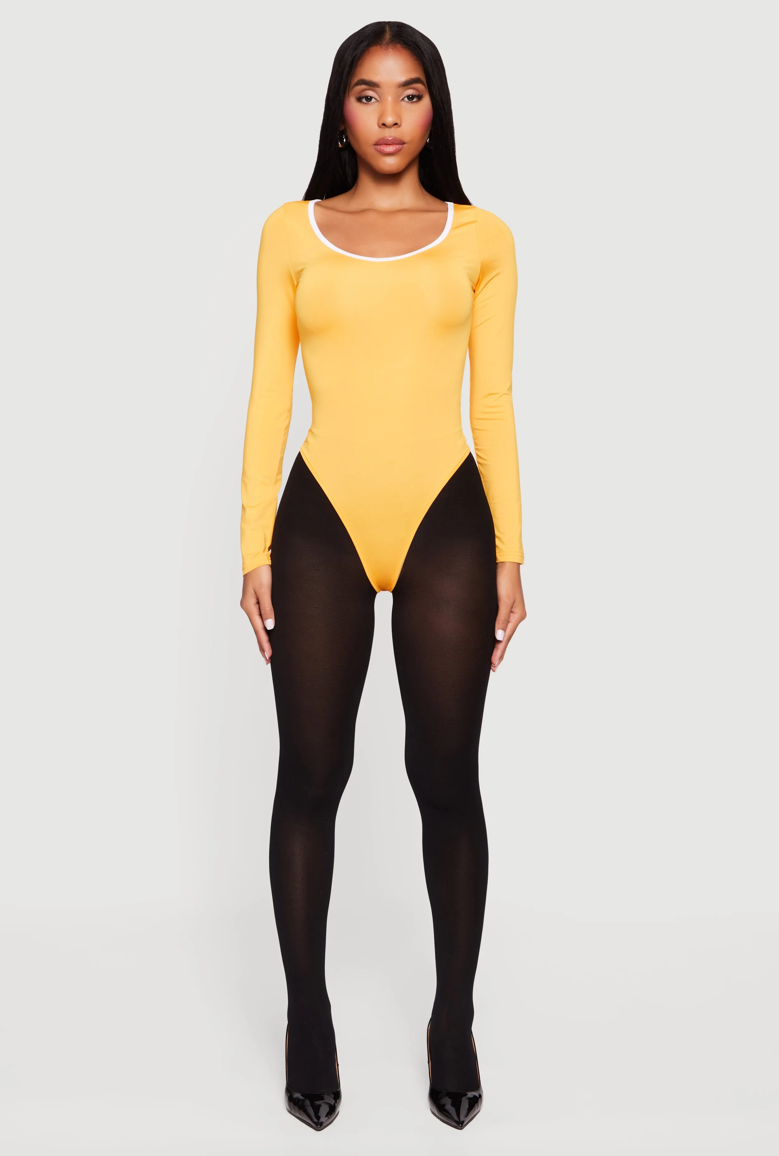 Contrast Trim Long Sleeve Scoop Neck Bodysuit sold by Rainbow product image thumbnail 3