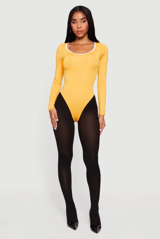 Contrast Trim Long Sleeve Scoop Neck Bodysuit sold by Rainbow