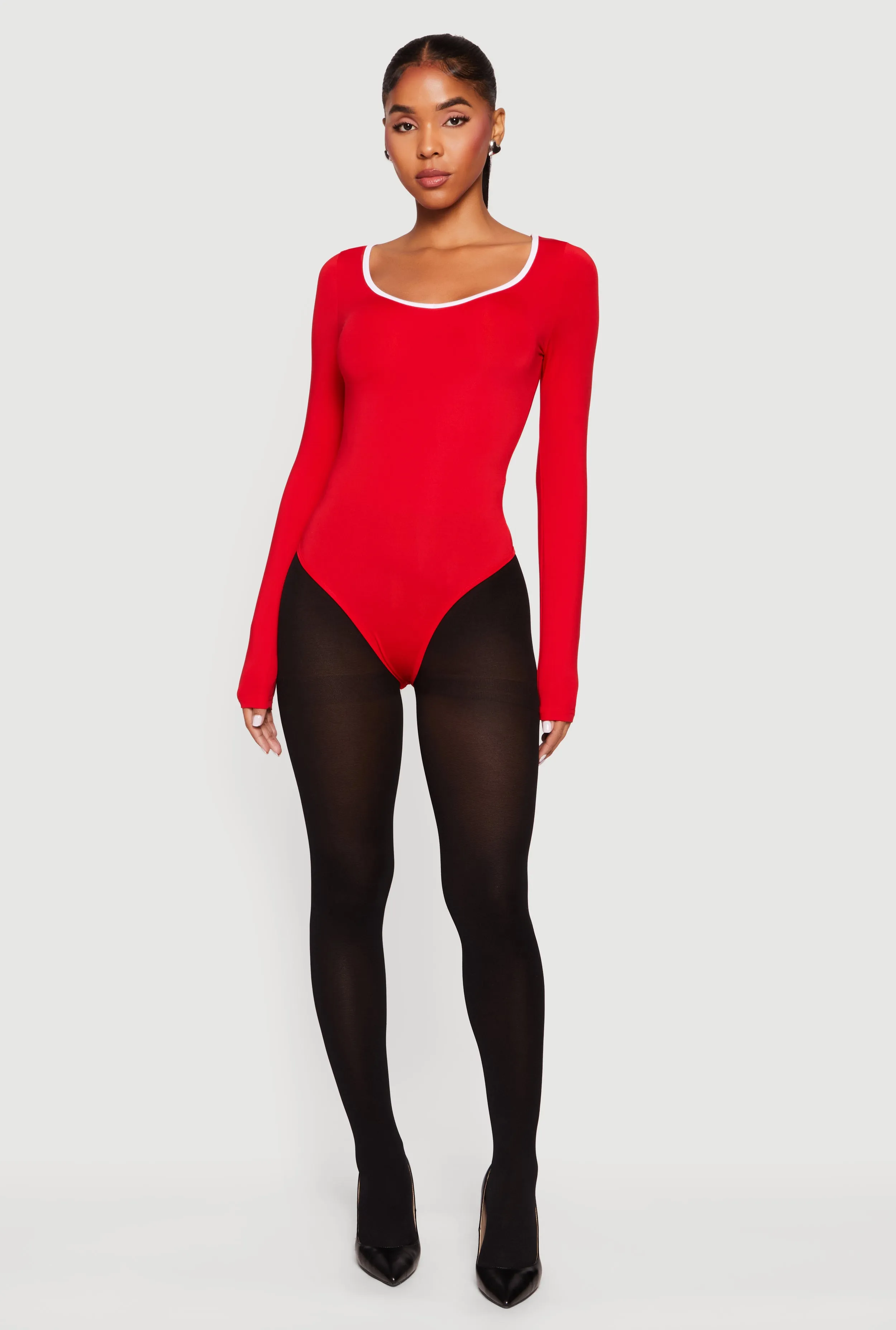 Contrast Trim Long Sleeve Scoop Neck Bodysuit sold by Rainbow product image thumbnail 3