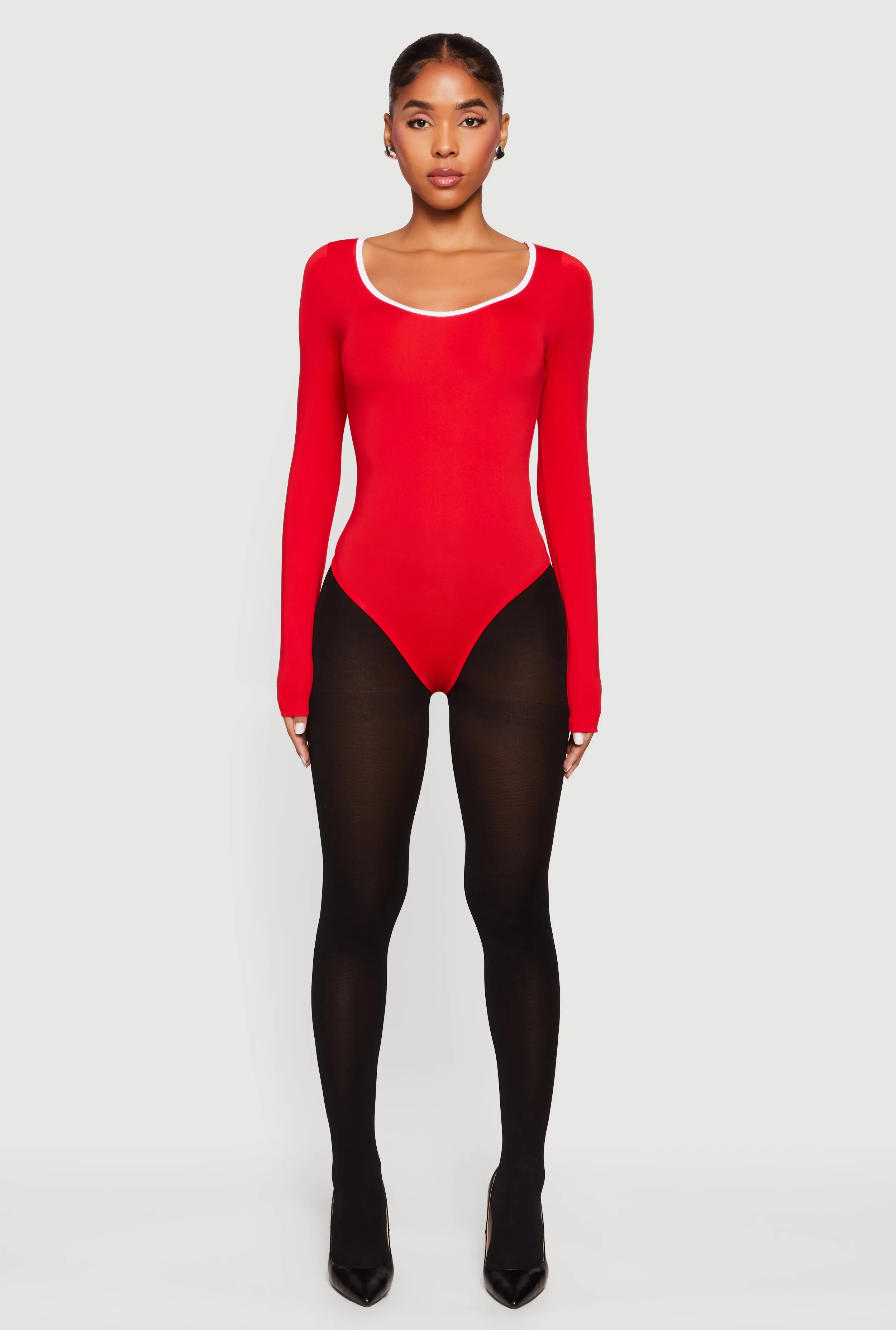 Contrast Trim Long Sleeve Scoop Neck Bodysuit sold by Rainbow