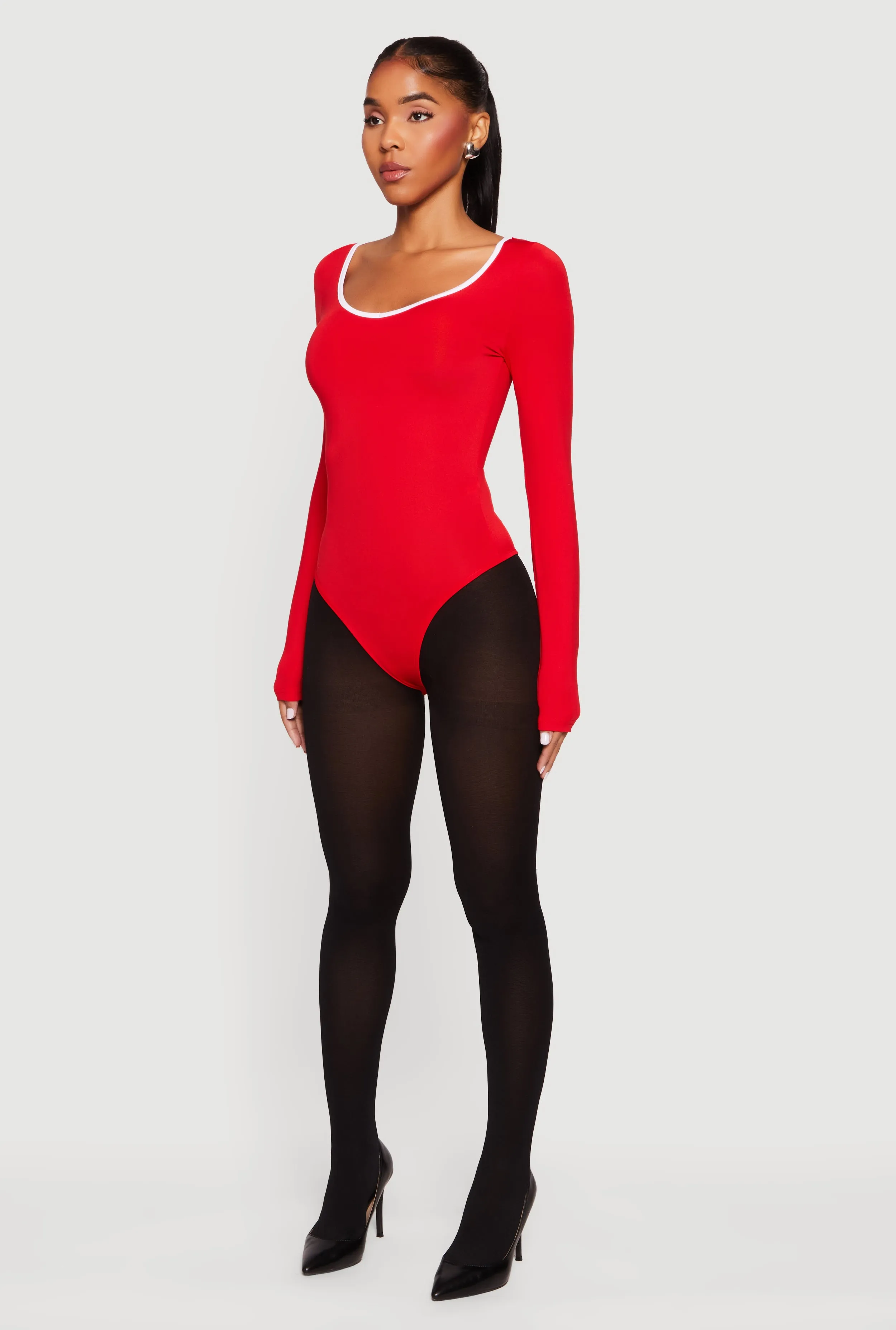 Contrast Trim Long Sleeve Scoop Neck Bodysuit sold by Rainbow product image thumbnail 5