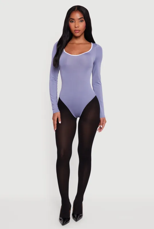 Contrast Trim Long Sleeve Scoop Neck Bodysuit sold by Rainbow