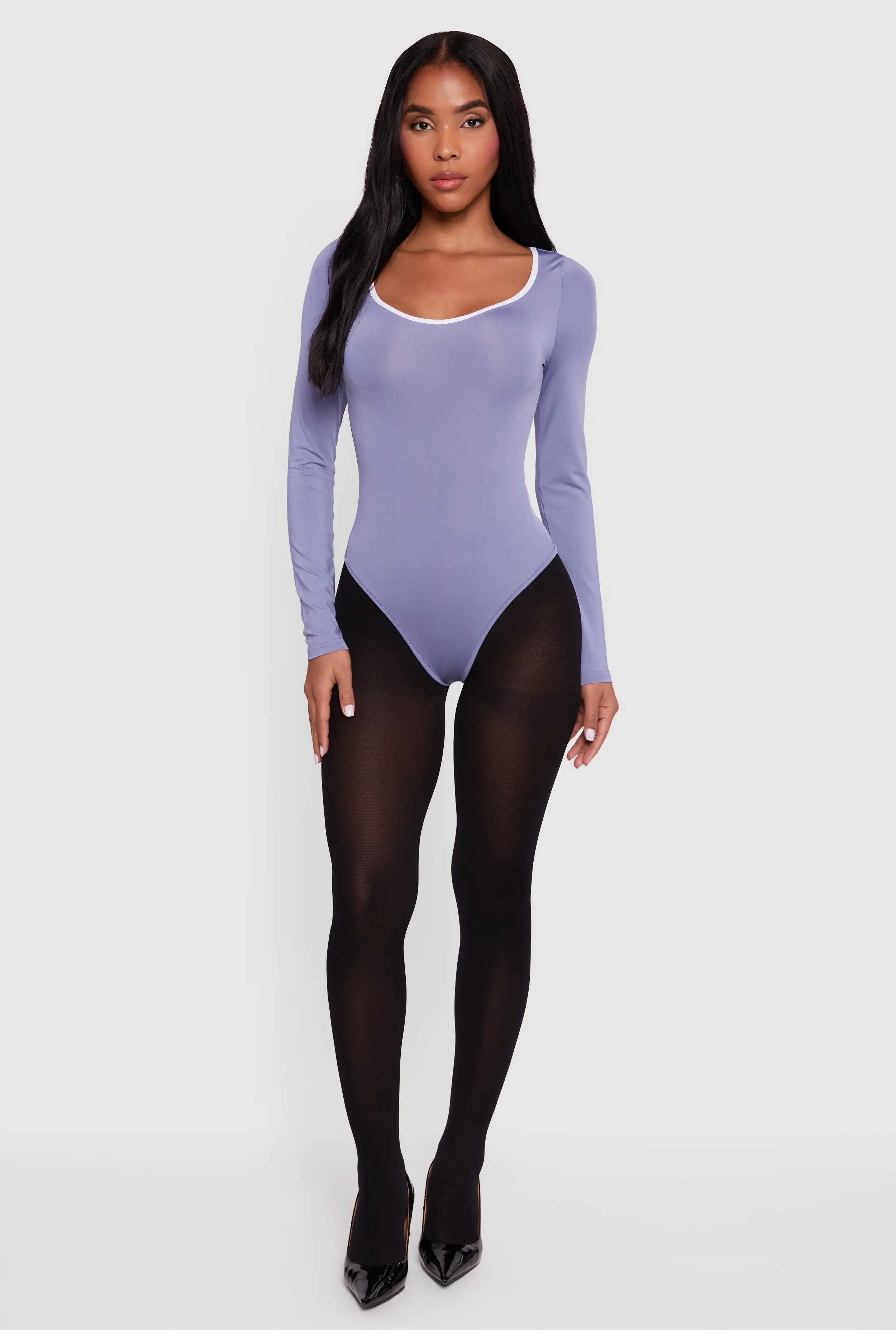 Contrast Trim Long Sleeve Scoop Neck Bodysuit sold by Rainbow