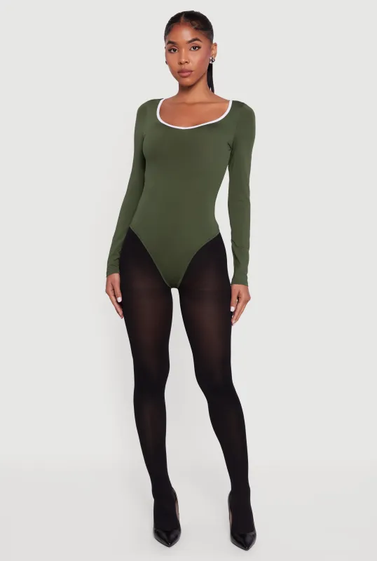 Contrast Trim Long Sleeve Scoop Neck Bodysuit sold by Rainbow