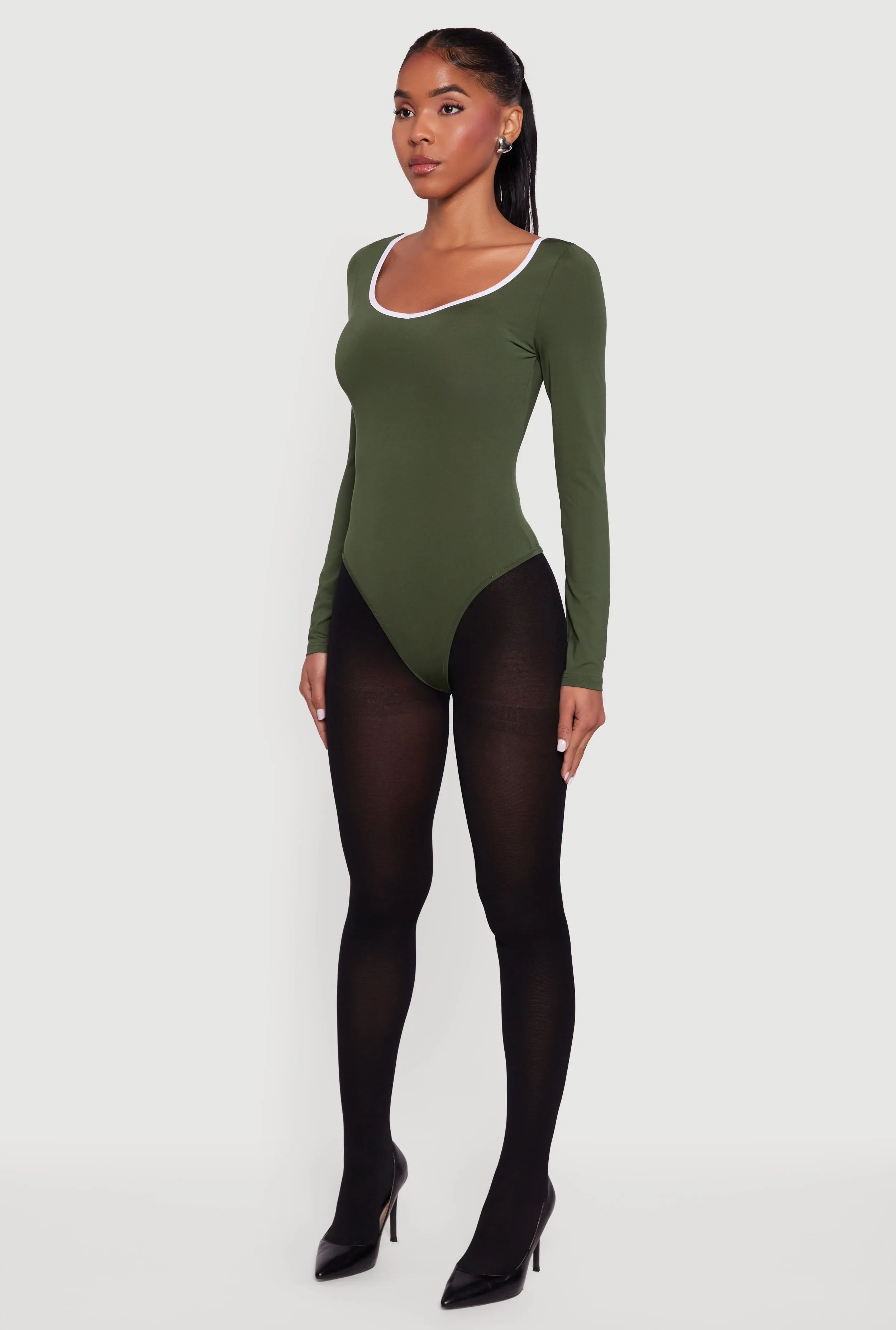 Contrast Trim Long Sleeve Scoop Neck Bodysuit sold by Rainbow product image thumbnail 5