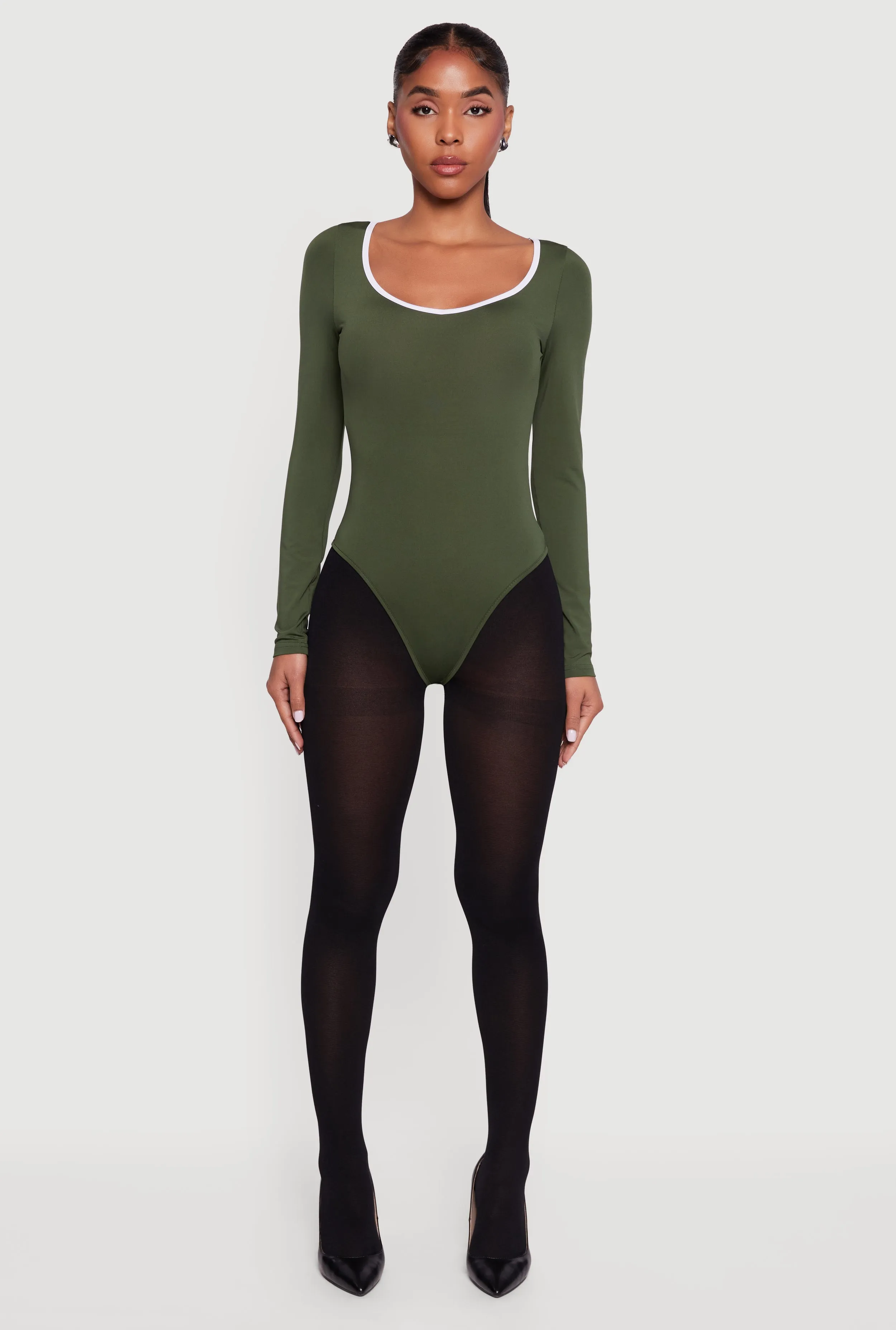 Contrast Trim Long Sleeve Scoop Neck Bodysuit sold by Rainbow product image thumbnail 3