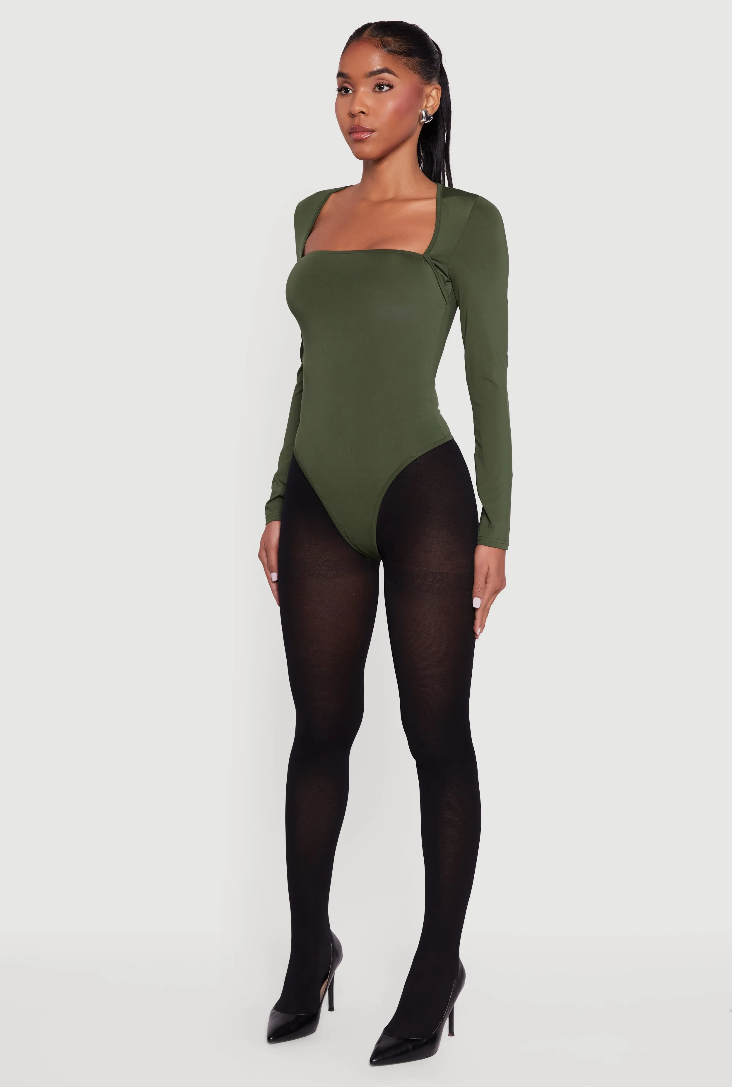Solid Long Sleeve Square Neck Bodysuit sold by Rainbow product image thumbnail 5