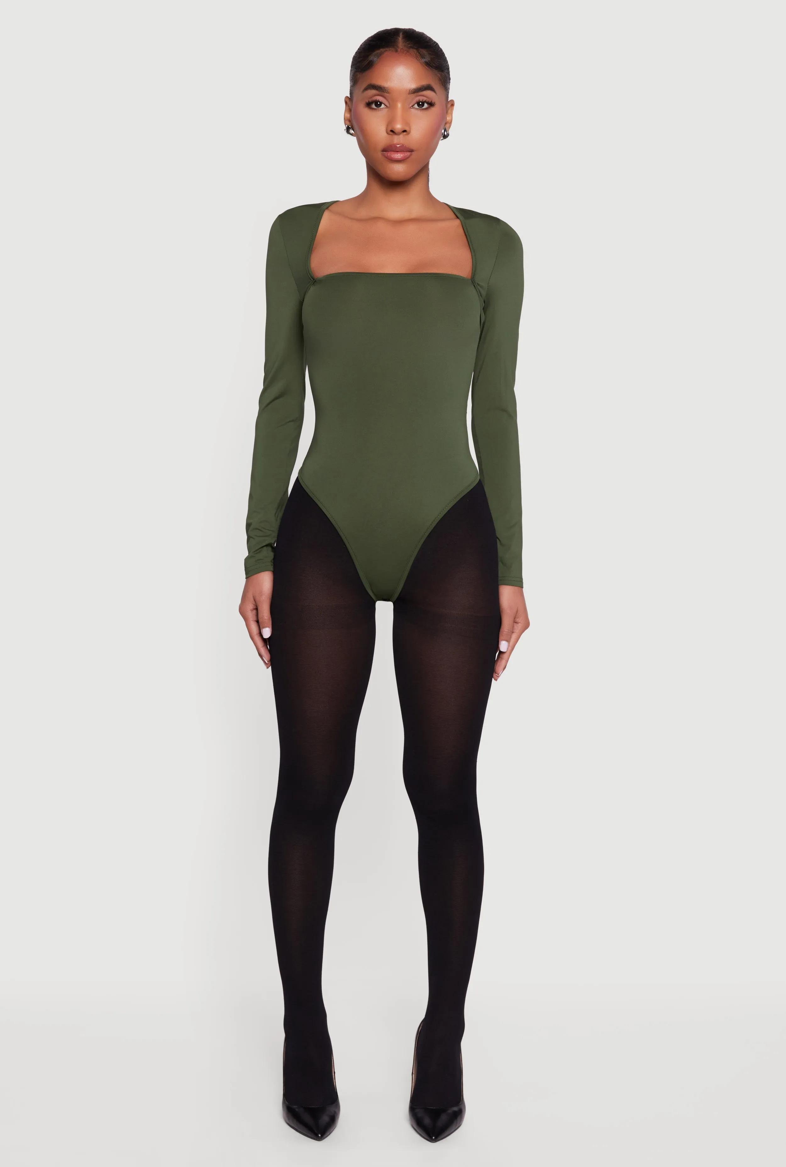 Solid Long Sleeve Square Neck Bodysuit sold by Rainbow product image thumbnail 3