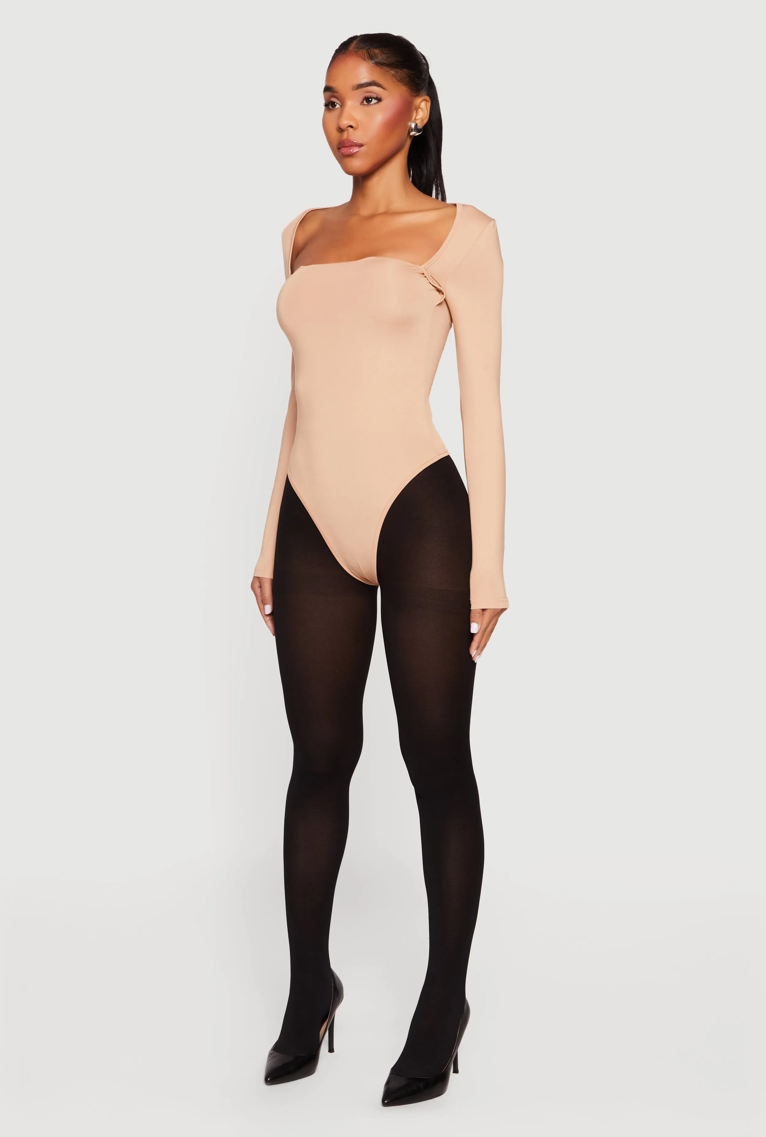 Solid Long Sleeve Square Neck Bodysuit sold by Rainbow product image thumbnail 5