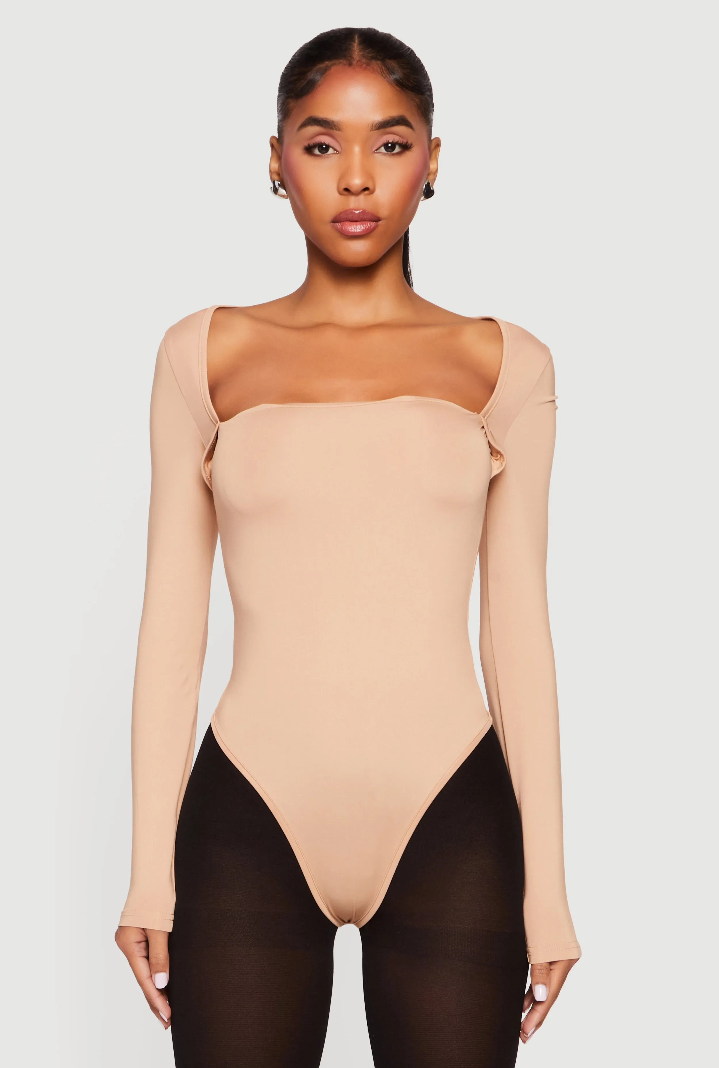 Solid Long Sleeve Square Neck Bodysuit sold by Rainbow product image thumbnail 2