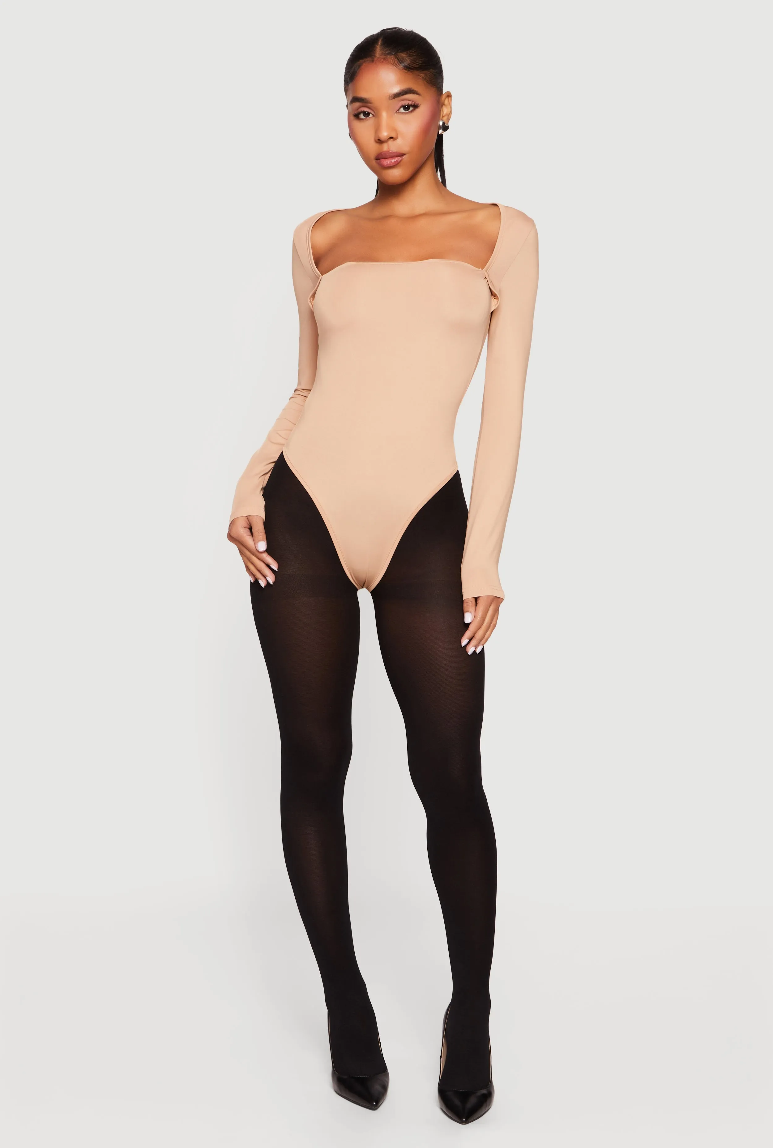 Solid Long Sleeve Square Neck Bodysuit sold by Rainbow product image thumbnail 3