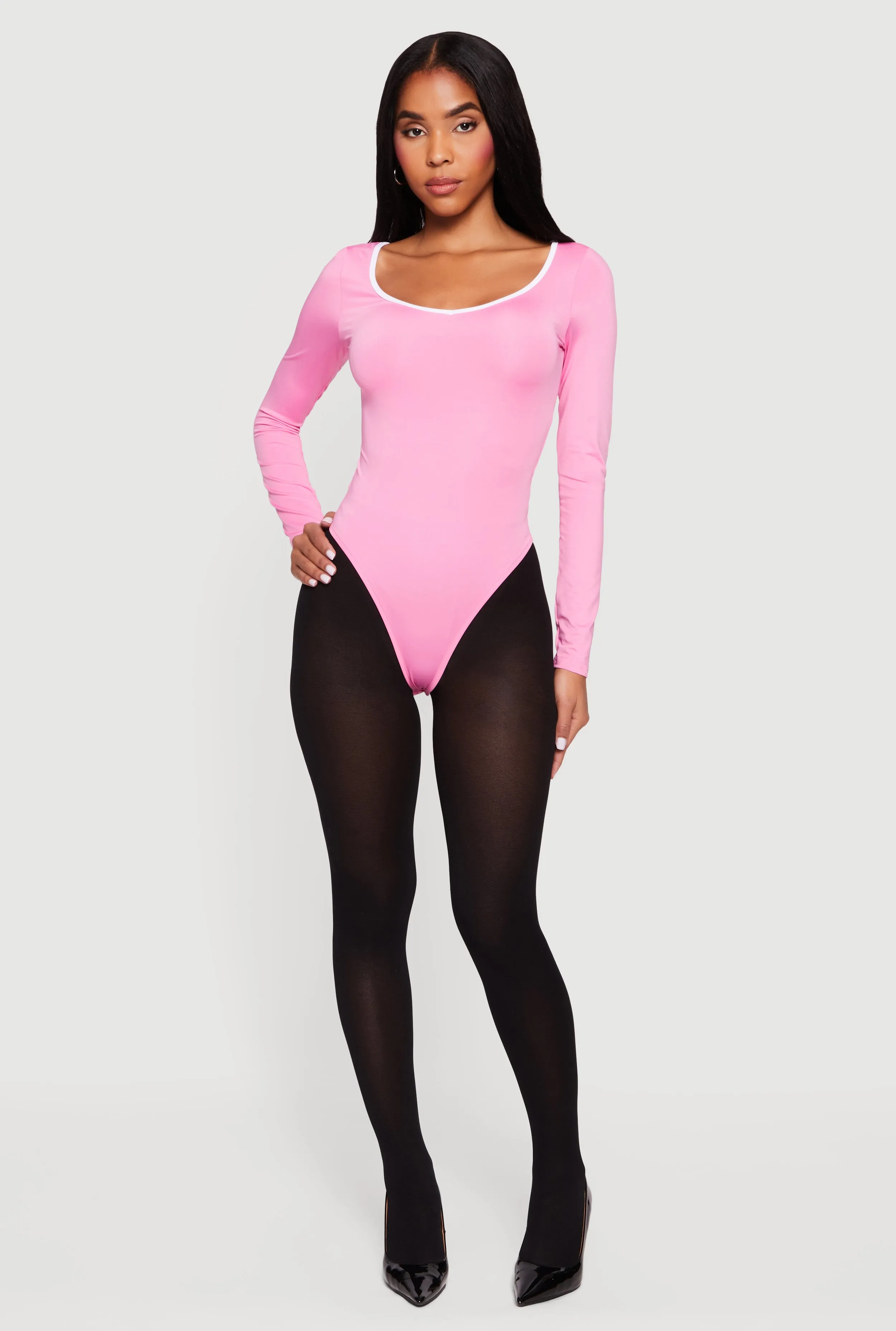 Contrast Trim Long Sleeve Scoop Neck Bodysuit sold by Rainbow product image thumbnail 3