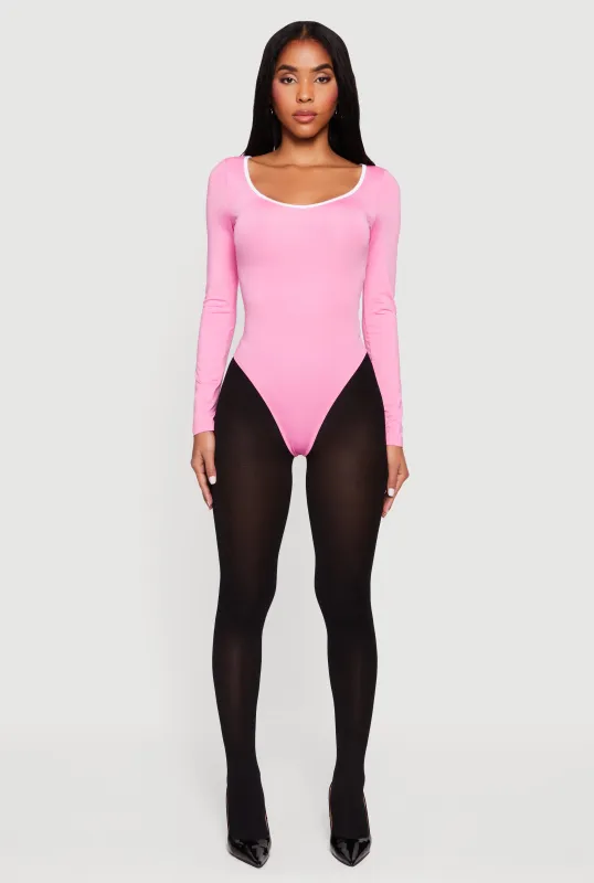 Contrast Trim Long Sleeve Scoop Neck Bodysuit sold by Rainbow