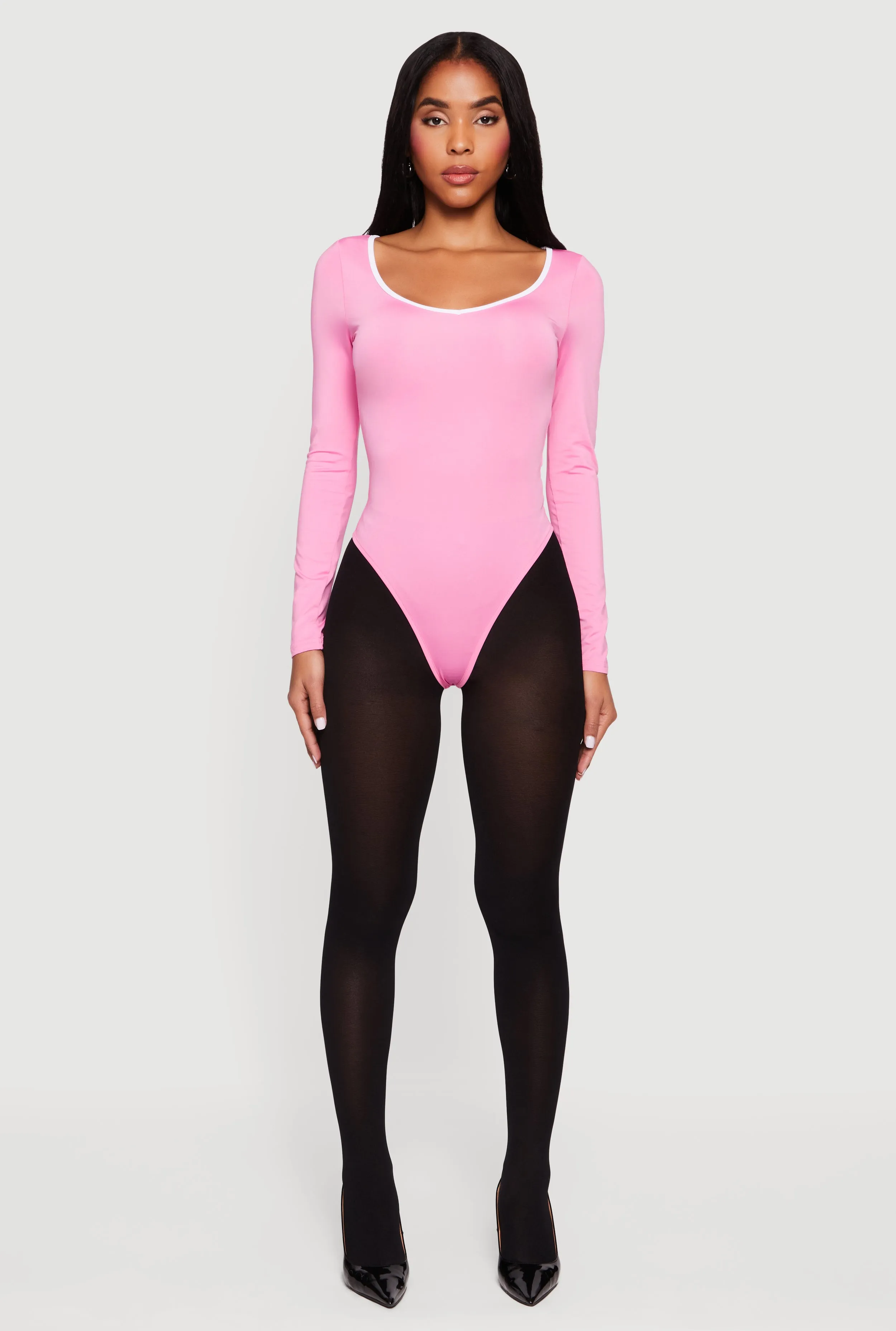 Contrast Trim Long Sleeve Scoop Neck Bodysuit sold by Rainbow